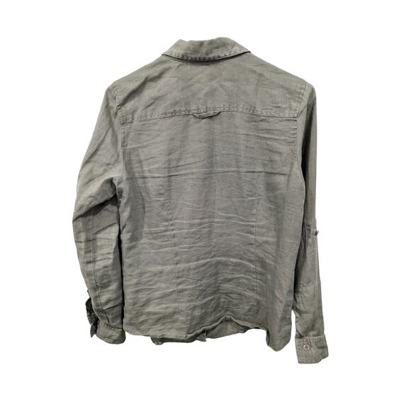 Style & Co 100% Linen Army Green Button Front Shirt Size 8 Petite Long Sleeve - Picture 2 of 4